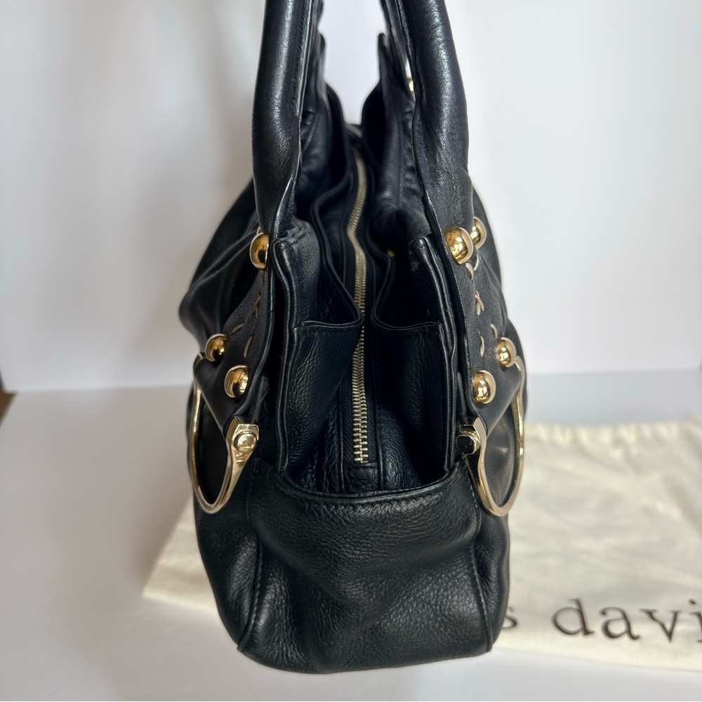 Charles David Black Shoulder Leather Bag with Gold Accents - Picture 4 of 11